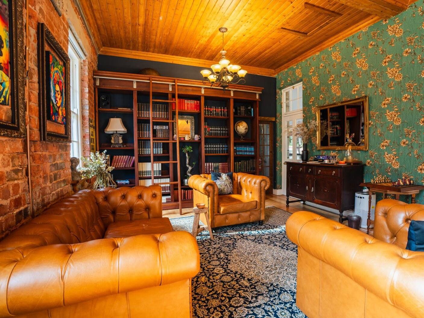 The Seknd Nature members' lounge with leather chesterfield sofas
